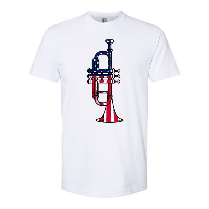 Trumpet Usa Flag Funny Trumpeter Musician 4th Of July Outfit Softstyle CVC T-Shirt