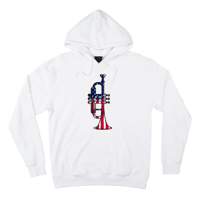 Trumpet Usa Flag Funny Trumpeter Musician 4th Of July Outfit Hoodie