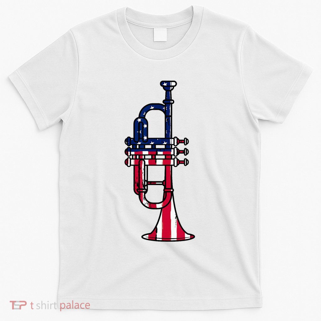 Trumpet Usa Flag Funny Trumpeter Musician 4th Of July Outfit T-Shirt
