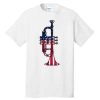 Trumpet Usa Flag Funny Trumpeter Musician 4th Of July Outfit Tall T-Shirt