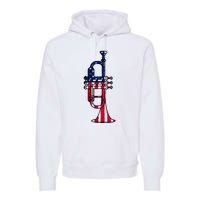 Trumpet Usa Flag Funny Trumpeter Musician 4th Of July Outfit Premium Hoodie