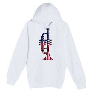 Trumpet Usa Flag Funny Trumpeter Musician 4th Of July Outfit Premium Pullover Hoodie