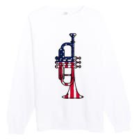 Trumpet Usa Flag Funny Trumpeter Musician 4th Of July Outfit Premium Crewneck Sweatshirt