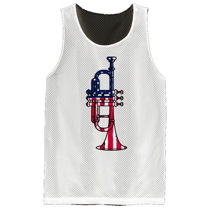 Trumpet Usa Flag Funny Trumpeter Musician 4th Of July Outfit Mesh Reversible Basketball Jersey Tank