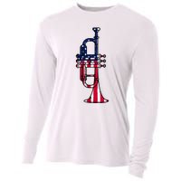 Trumpet Usa Flag Funny Trumpeter Musician 4th Of July Outfit Cooling Performance Long Sleeve Crew