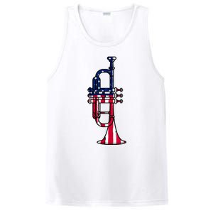 Trumpet Usa Flag Funny Trumpeter Musician 4th Of July Outfit PosiCharge Competitor Tank