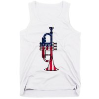 Trumpet Usa Flag Funny Trumpeter Musician 4th Of July Outfit Tank Top