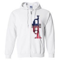 Trumpet Usa Flag Funny Trumpeter Musician 4th Of July Outfit Full Zip Hoodie