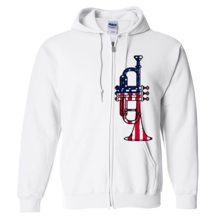 Trumpet Usa Flag Funny Trumpeter Musician 4th Of July Outfit Full Zip Hoodie