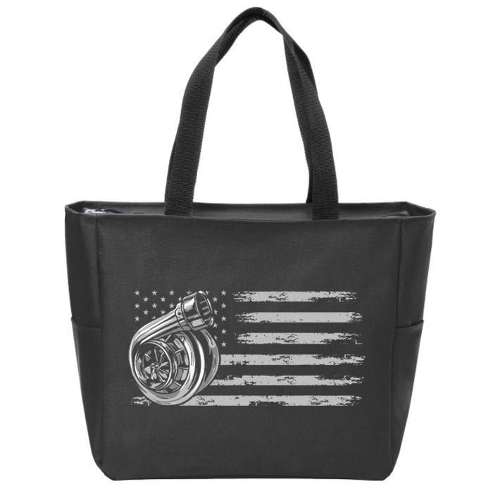 Turbo Us Flag Tuner Car Guy Car Enthusiast Racing Drifting Zip Tote Bag