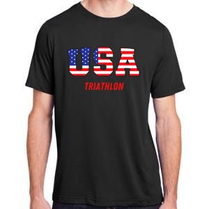 Triathlon Usa Go Team Sport Patriotic American Flag Adult ChromaSoft Performance T-Shirt