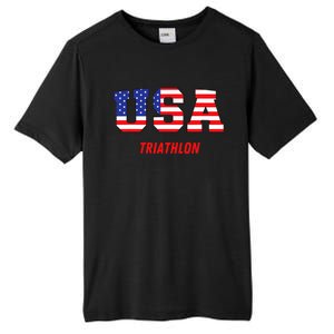 Triathlon Usa Go Team Sport Patriotic American Flag Tall Fusion ChromaSoft Performance T-Shirt