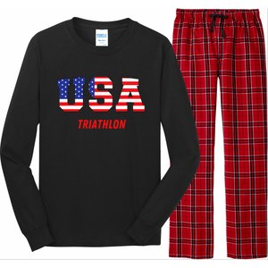 Triathlon Usa Go Team Sport Patriotic American Flag Long Sleeve Pajama Set