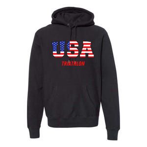 Triathlon Usa Go Team Sport Patriotic American Flag Premium Hoodie