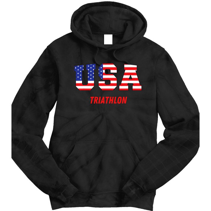 Triathlon Usa Go Team Sport Patriotic American Flag Tie Dye Hoodie