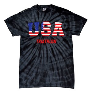 Triathlon Usa Go Team Sport Patriotic American Flag Tie-Dye T-Shirt