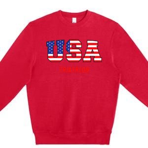 Triathlon Usa Go Team Sport Patriotic American Flag Premium Crewneck Sweatshirt