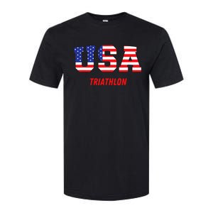 Triathlon Usa Go Team Sport Patriotic American Flag Softstyle CVC T-Shirt