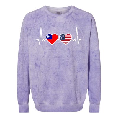 Taiwan Usa Heartbeat Taiwanese American Flag Funny Gift Colorblast Crewneck Sweatshirt