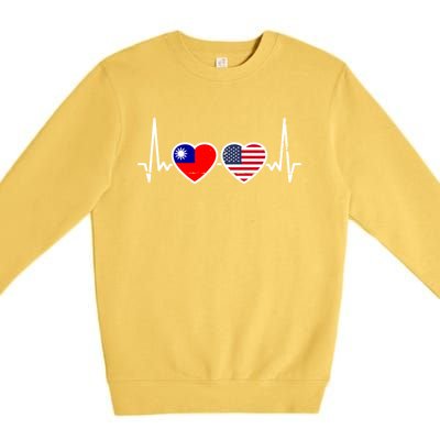 Taiwan Usa Heartbeat Taiwanese American Flag Funny Gift Premium Crewneck Sweatshirt