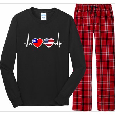 Taiwan Usa Heartbeat Taiwanese American Flag Funny Gift Long Sleeve Pajama Set