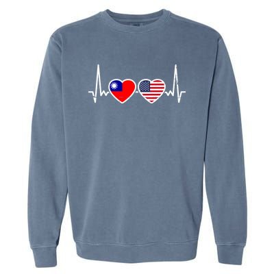 Taiwan Usa Heartbeat Taiwanese American Flag Funny Gift Garment-Dyed Sweatshirt