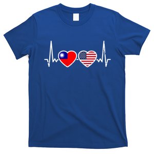 Taiwan Usa Heartbeat Taiwanese American Flag Funny Gift T-Shirt