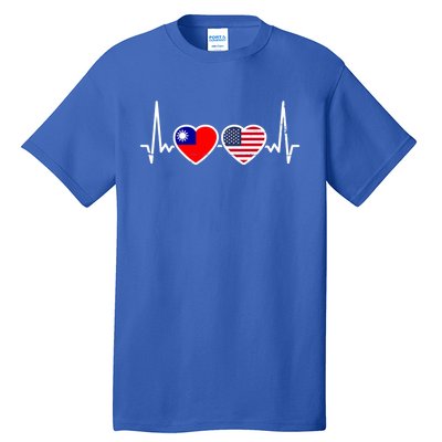 Taiwan Usa Heartbeat Taiwanese American Flag Funny Gift Tall T-Shirt