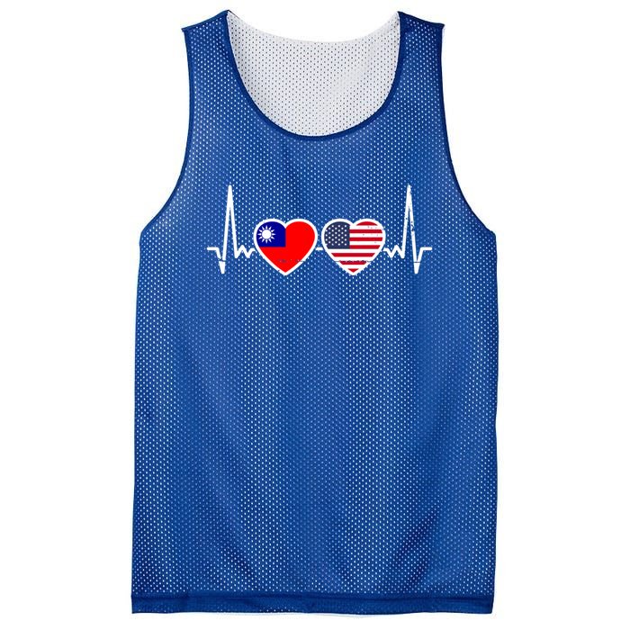 Taiwan Usa Heartbeat Taiwanese American Flag Funny Gift Mesh Reversible Basketball Jersey Tank