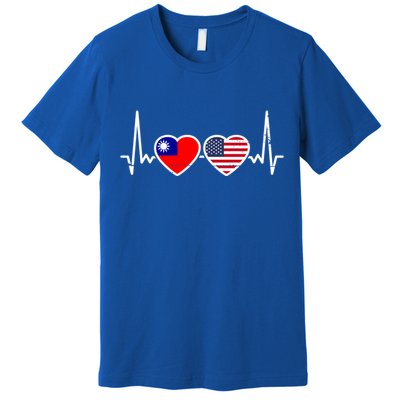 Taiwan Usa Heartbeat Taiwanese American Flag Funny Gift Premium T-Shirt