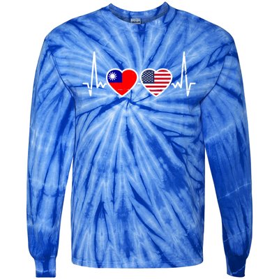 Taiwan Usa Heartbeat Taiwanese American Flag Funny Gift Tie-Dye Long Sleeve Shirt