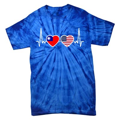 Taiwan Usa Heartbeat Taiwanese American Flag Funny Gift Tie-Dye T-Shirt