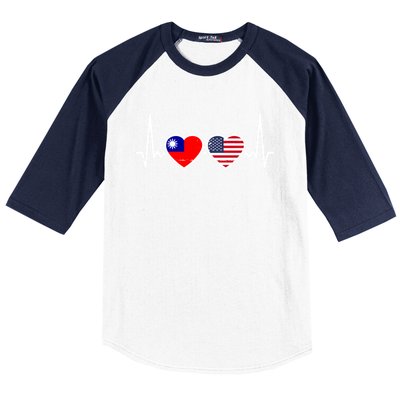 Taiwan Usa Heartbeat Taiwanese American Flag Funny Gift Baseball Sleeve Shirt