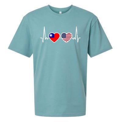 Taiwan Usa Heartbeat Taiwanese American Flag Funny Gift Sueded Cloud Jersey T-Shirt