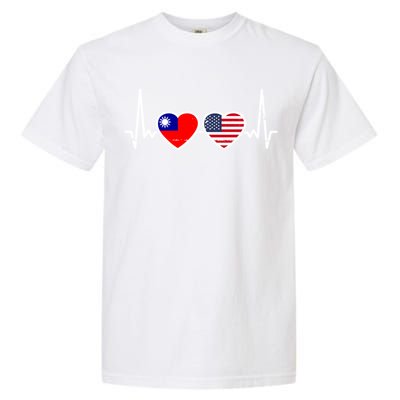 Taiwan Usa Heartbeat Taiwanese American Flag Funny Gift Garment-Dyed Heavyweight T-Shirt