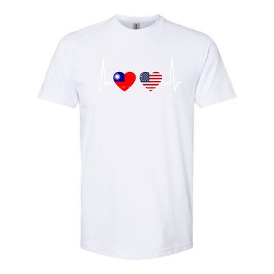 Taiwan Usa Heartbeat Taiwanese American Flag Funny Gift Softstyle CVC T-Shirt