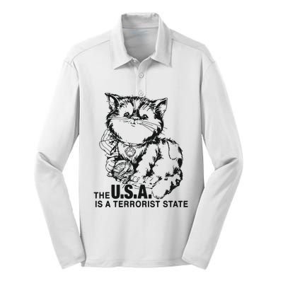 The Usa Is A Terrorist State Silk Touch Performance Long Sleeve Polo