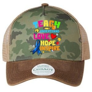 Teach Understand Love Inspire Autism Awareness For Teachers Legacy Tie Dye Trucker Hat