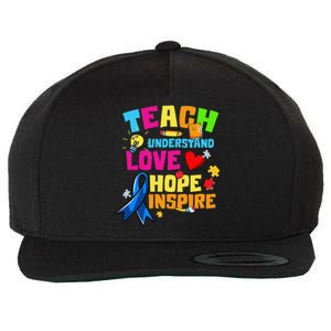 Teach Understand Love Inspire Autism Awareness For Teachers Wool Snapback Cap