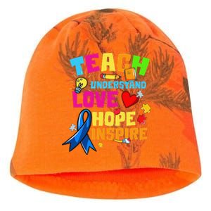 Teach Understand Love Inspire Autism Awareness For Teachers Kati - Camo Knit Beanie