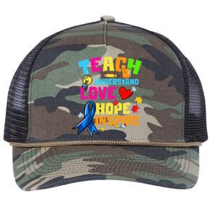 Teach Understand Love Inspire Autism Awareness For Teachers Retro Rope Trucker Hat Cap