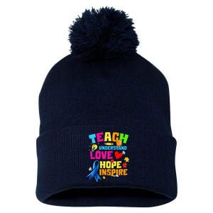 Teach Understand Love Inspire Autism Awareness For Teachers Pom Pom 12in Knit Beanie