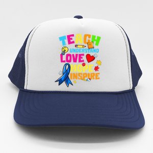 Teach Understand Love Inspire Autism Awareness For Teachers Trucker Hat