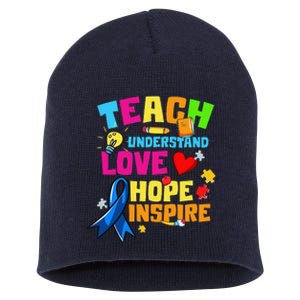 Teach Understand Love Inspire Autism Awareness For Teachers Short Acrylic Beanie