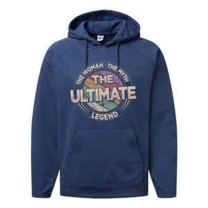 The Ultimate Legend Retro Frisbee Ladies Ultimate Gift Performance Fleece Hoodie