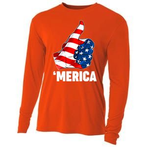 Thumbs Up Merica USA American Flag Cooling Performance Long Sleeve Crew