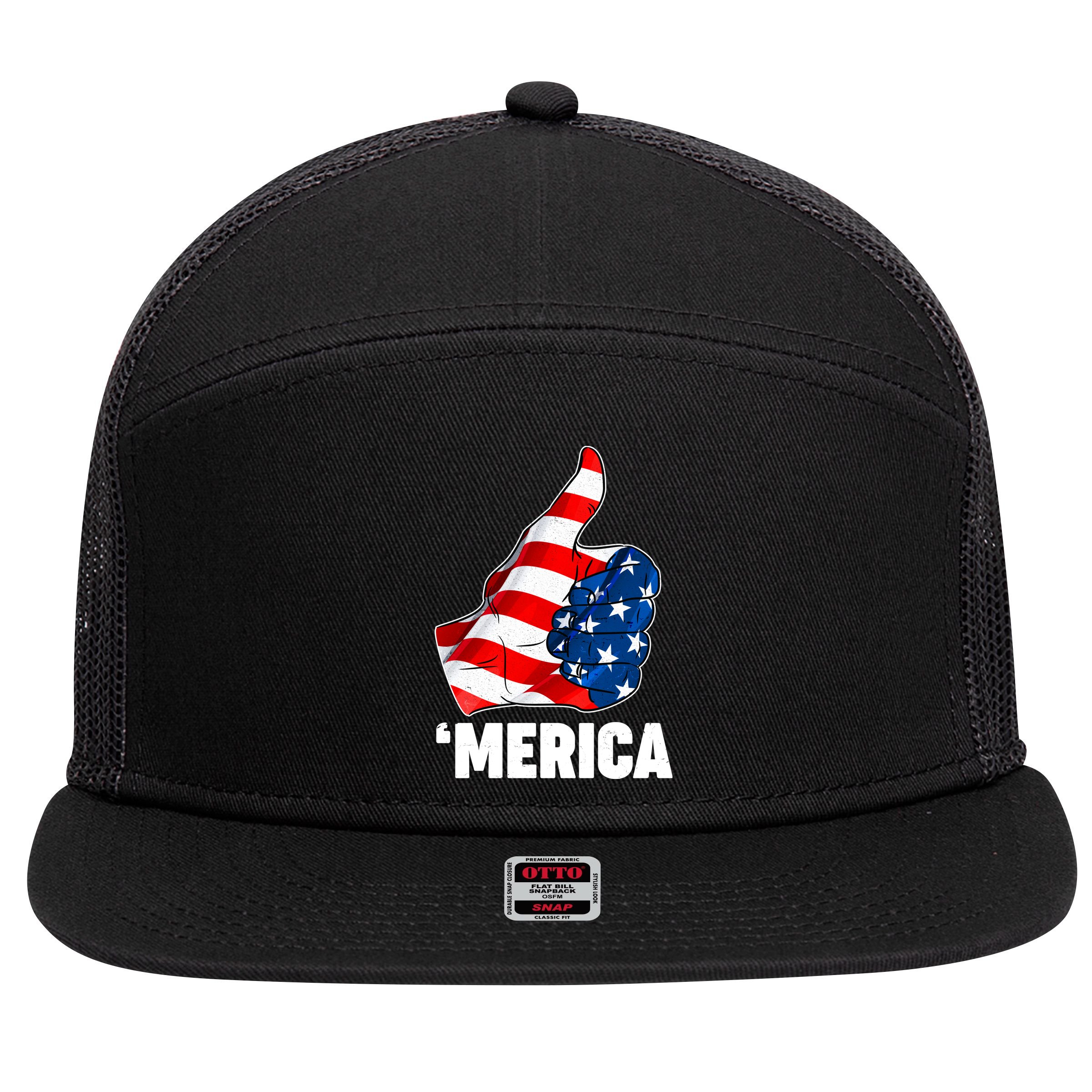 Thumbs Up Merica USA American Flag 7 Panel Mesh Trucker Snapback Hat