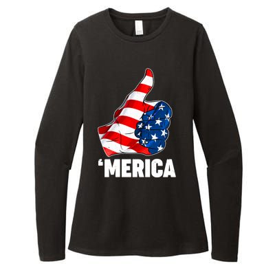 Thumbs Up Merica USA American Flag Womens CVC Long Sleeve Shirt