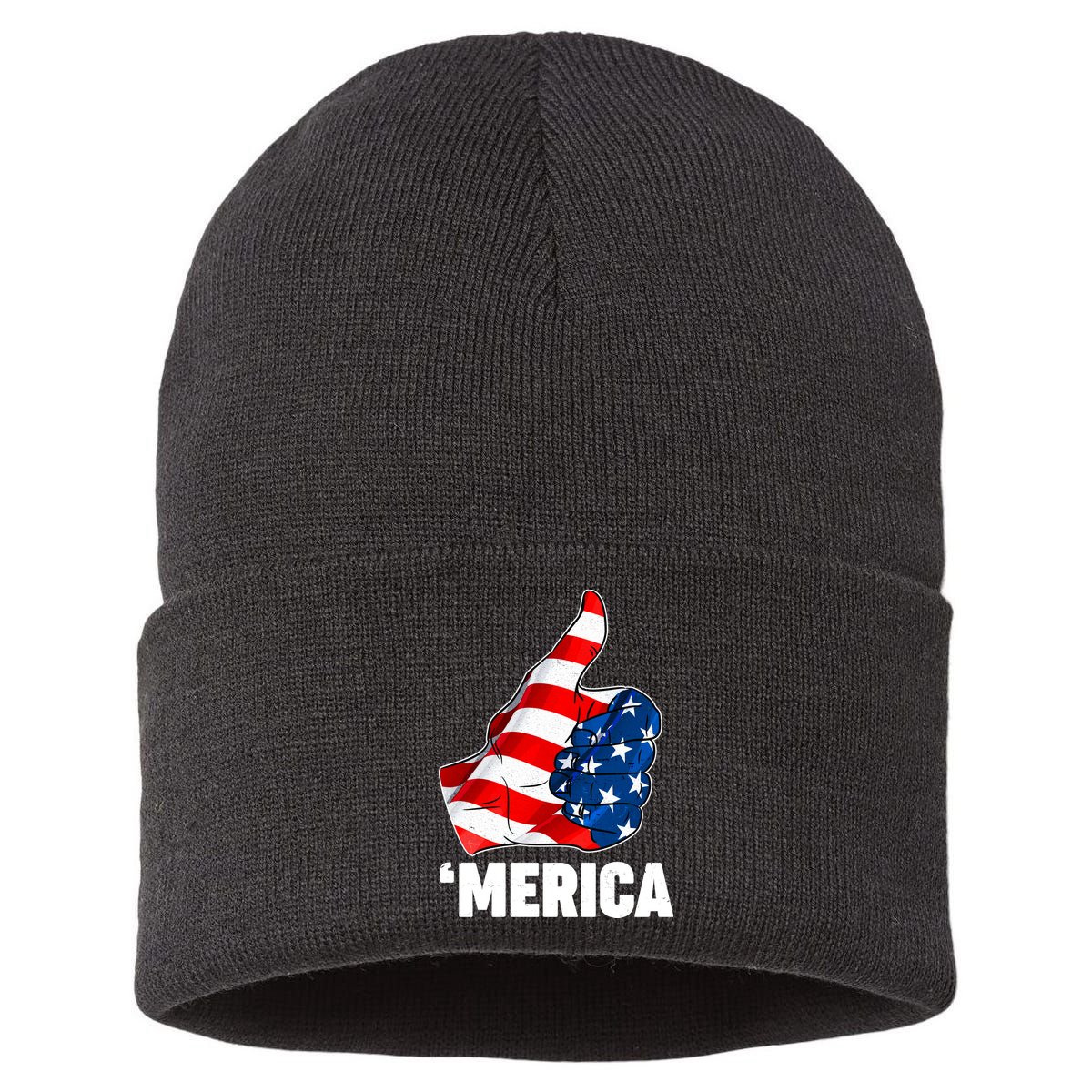 Thumbs Up Merica USA American Flag Sustainable Knit Beanie