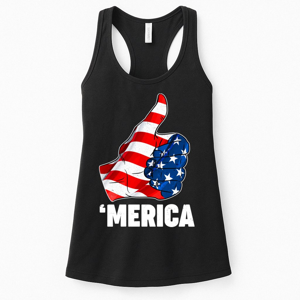 Thumbs Up Merica USA American Flag Womens Tank Top